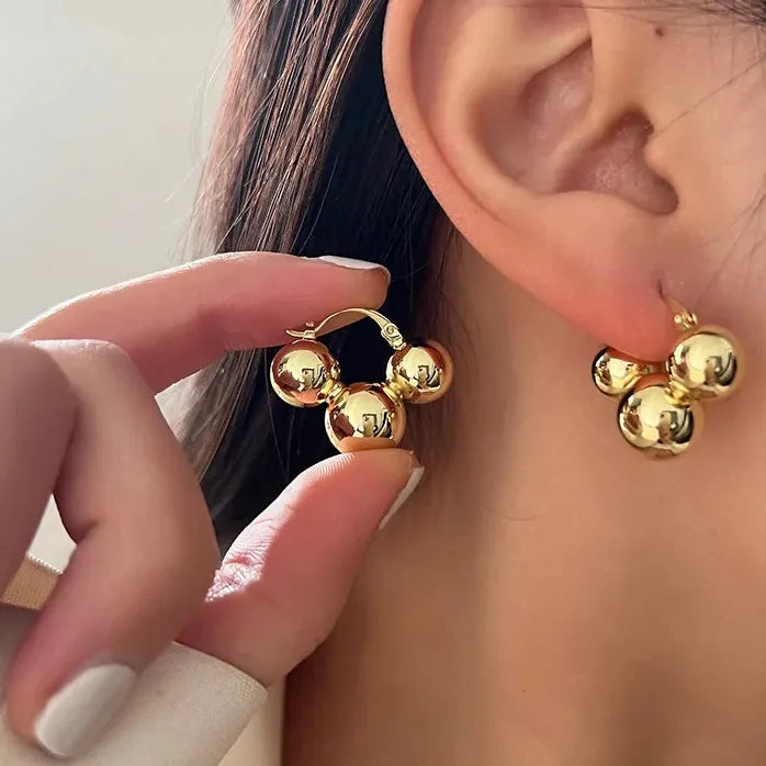 Copper Alloy Metal Ball Stud Earrings European American Style Women 2026
