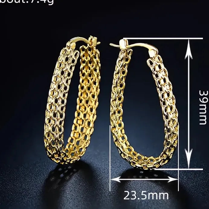Luxury Women Gold Color Geometric Hoop Earrings with Chain for Weddings