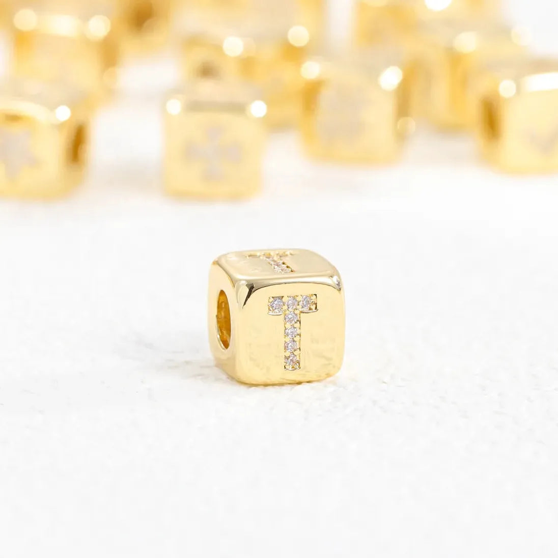 18K Gold Plated Stainless Steel Mini Cube Alphabet Necklace Zircon Choker