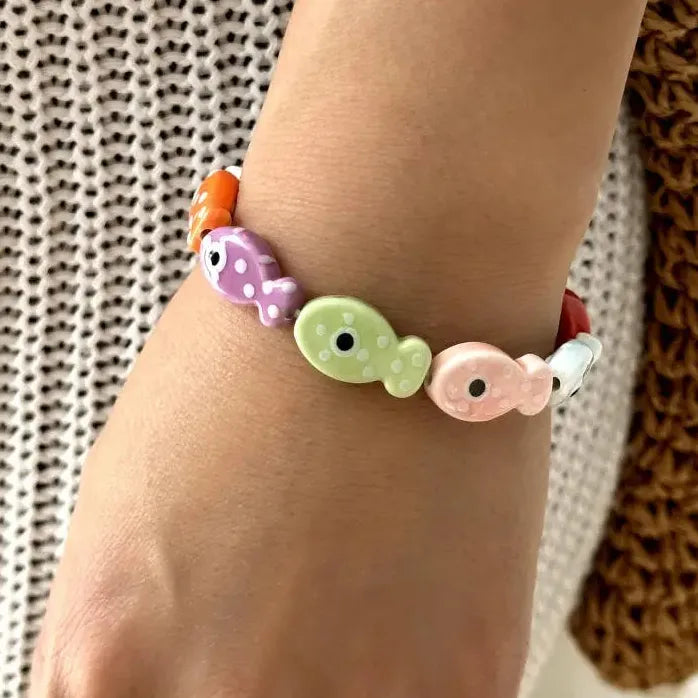 Ceramic Beaded Small Fish Dopamine Bracelets for Women and Men Elastic Gift