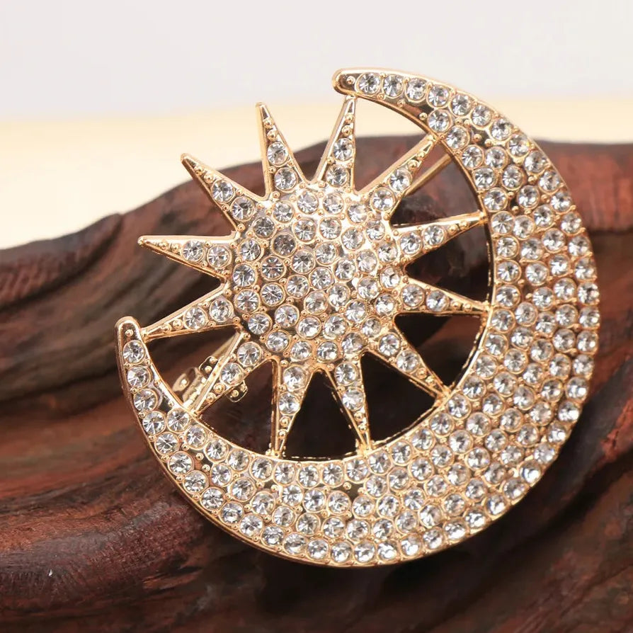 Classic Moon Star Brooch Pin Jewelry Gift for Men and Women