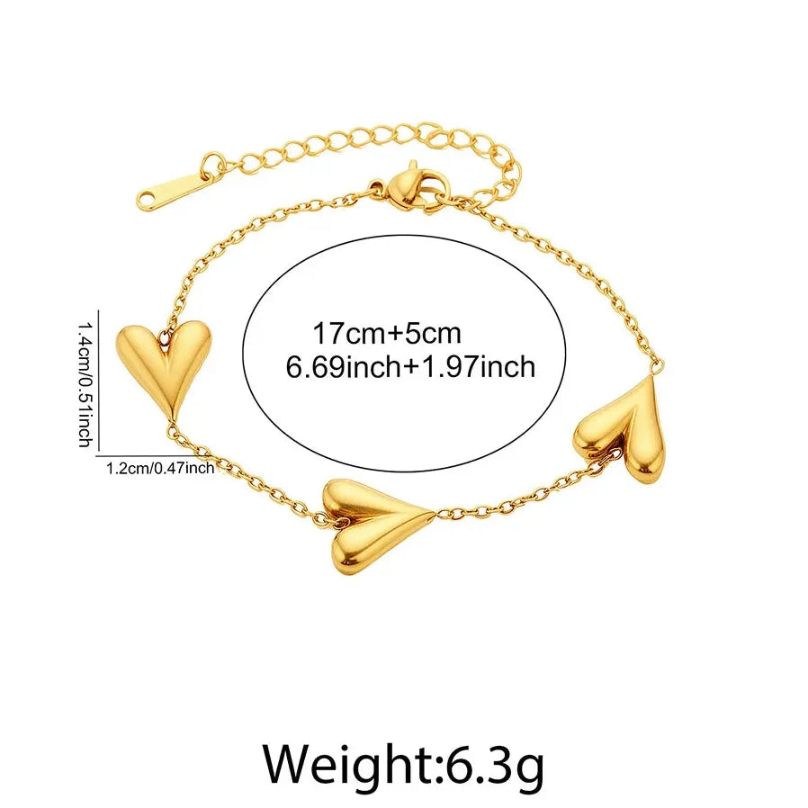 Gold Heart-Shaped Stainless Steel Bracelet for Women Minimalist Waterproof Jewelry