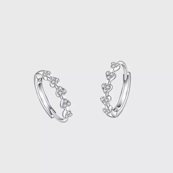 Silver Heart Hoop Earrings with Zircon for Women Wedding Jewelry