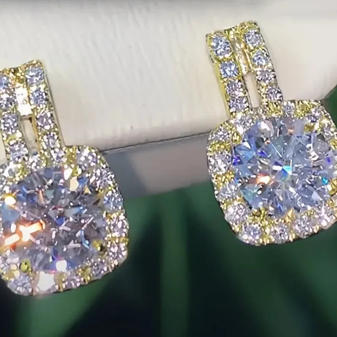 Silver Geometric CZ Stud Earrings Women Bling AAA Zirconia Jewelry Brass