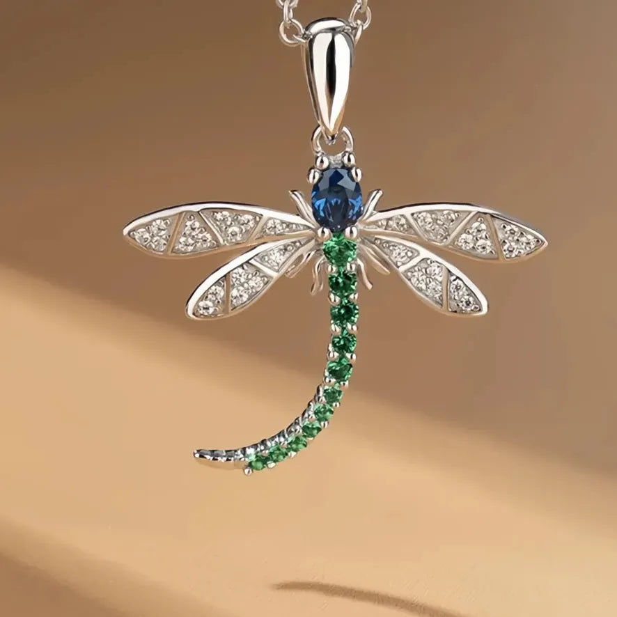 Fashion Dragonfly Pendant Necklace for Women with Colorful Cubic Zirconia Jewelry Gift
