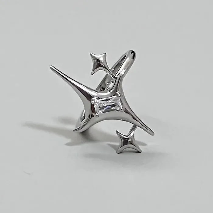 Copper Geometric Star Ring for Women Silver Tone Punk Hip Hop Jewelry Gift
