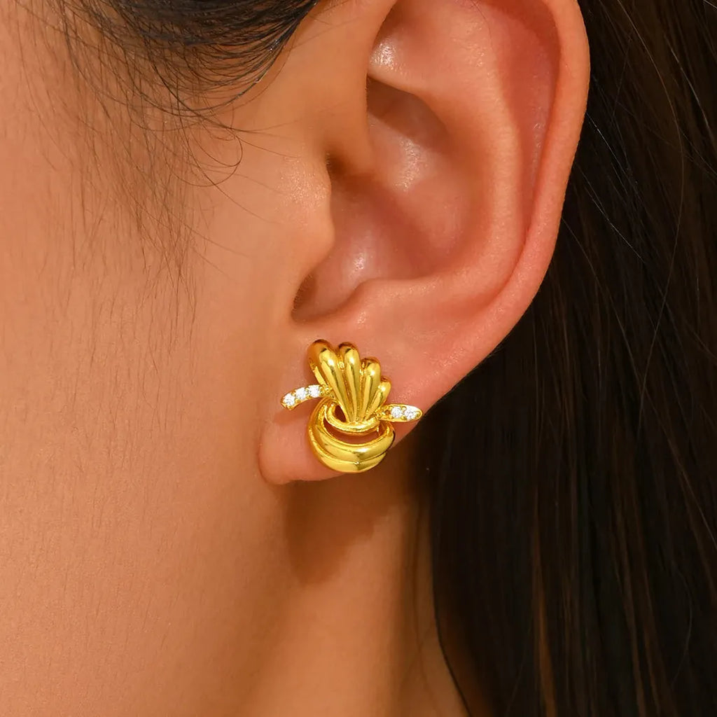 Gold Copper Multi Layer Texture Cross Knot Drop Earrings for Women Retro Jewelry
