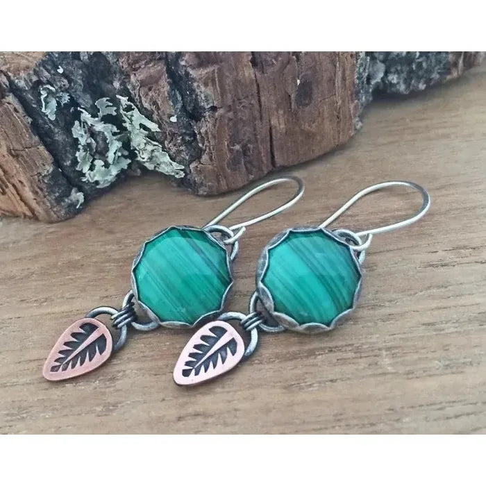 Retro Geometric Zinc Alloy Pendant Earrings Green Watermelon Pattern Jewelry Women