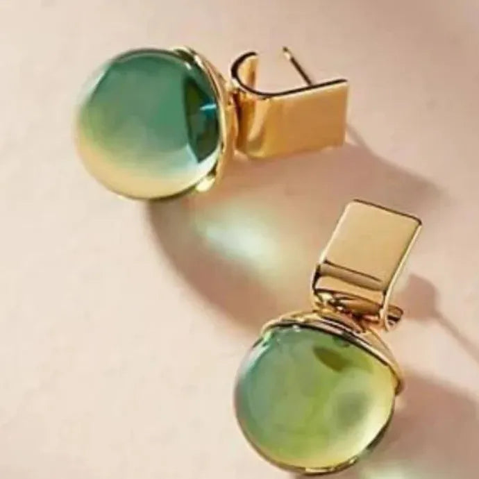 Vintage Green Crystal Round Dangle Earrings Resin Zinc Alloy Boho Jewelry for Women