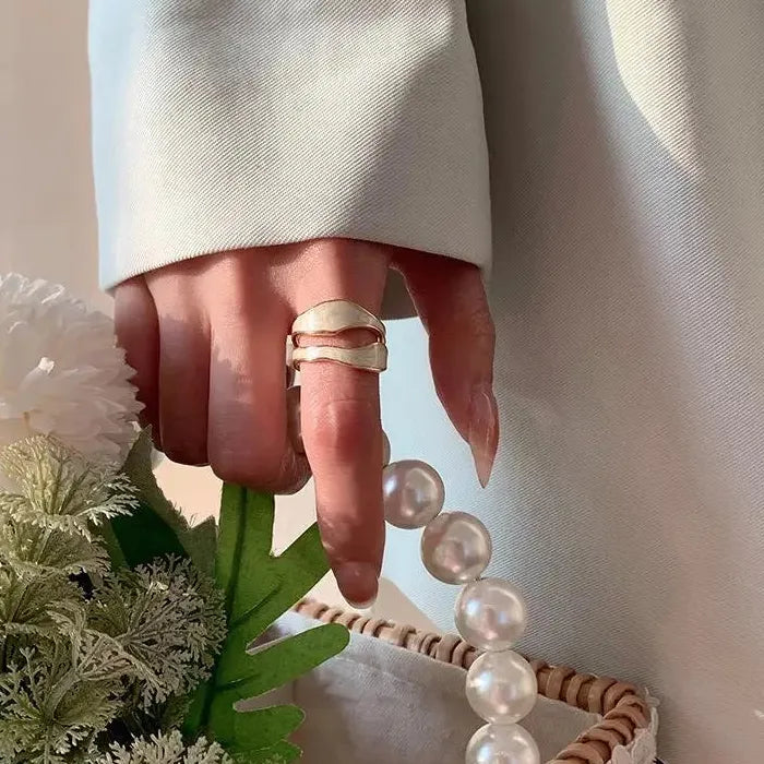 Adjustable Retro Gold Double Oil Drip Ring for Women 2025 Trendy Jewelry
