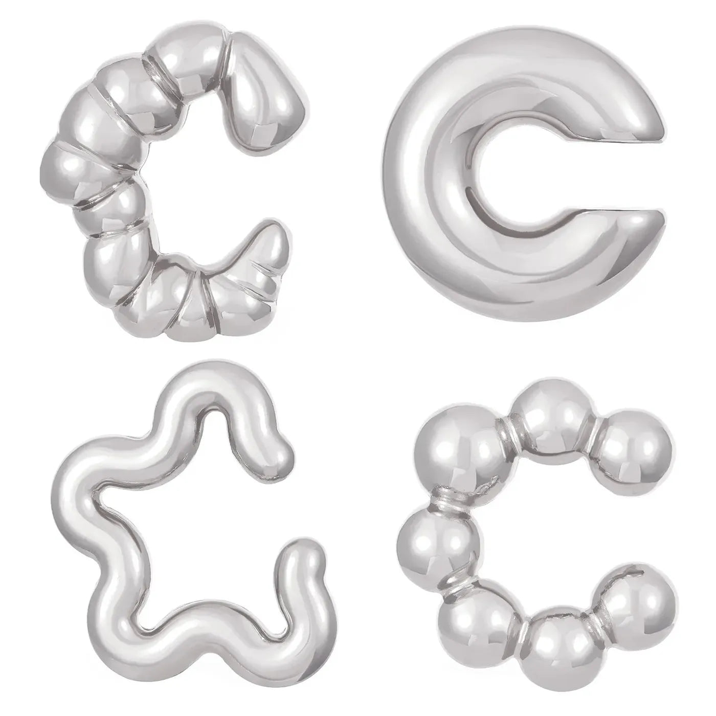 4Pc Vintage Geometric Zinc Alloy Clip-On C Shape Ear Cuff Earrings Women