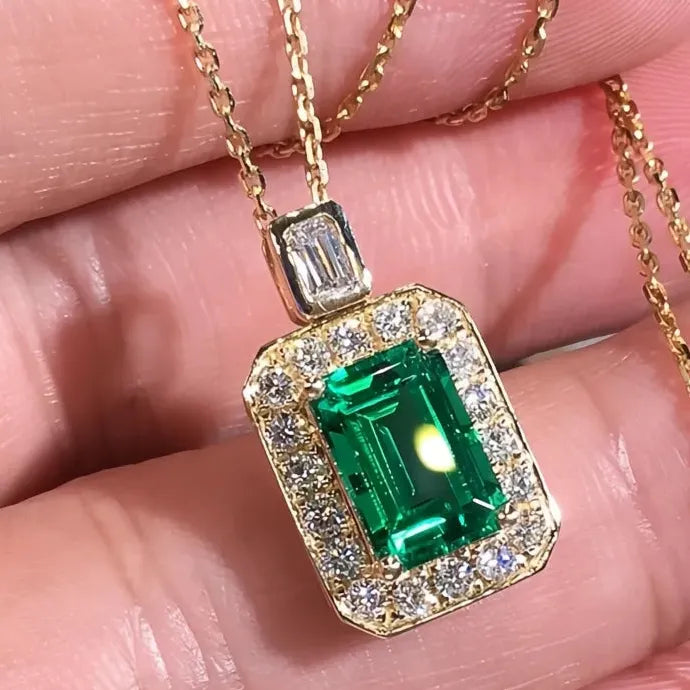 Gold Color Geometric Necklace Women Luxury Green Cubic Zirconia Bridal Gift