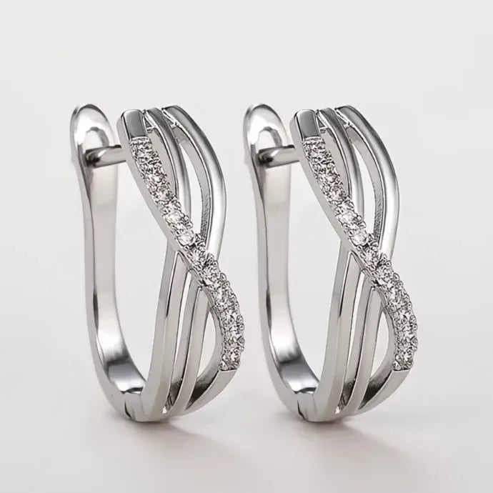 Silver Copper Alloy Cross Hoop Earrings with White CZ Stone 2022