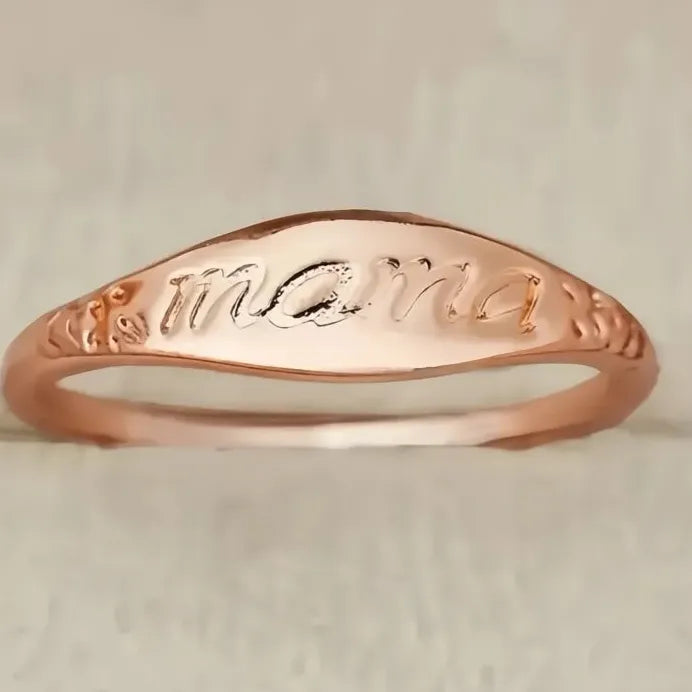 Trendy Geometric Metal Ring for Mom with Engraved Floral Design Gift