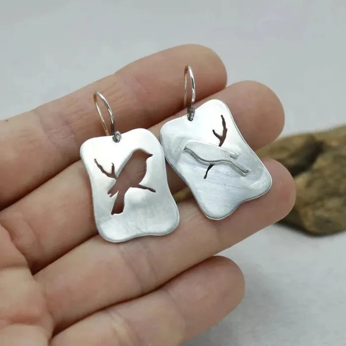 Silver Geometric Animal Charm Irregular Rectangular Zinc Alloy Earrings for Women