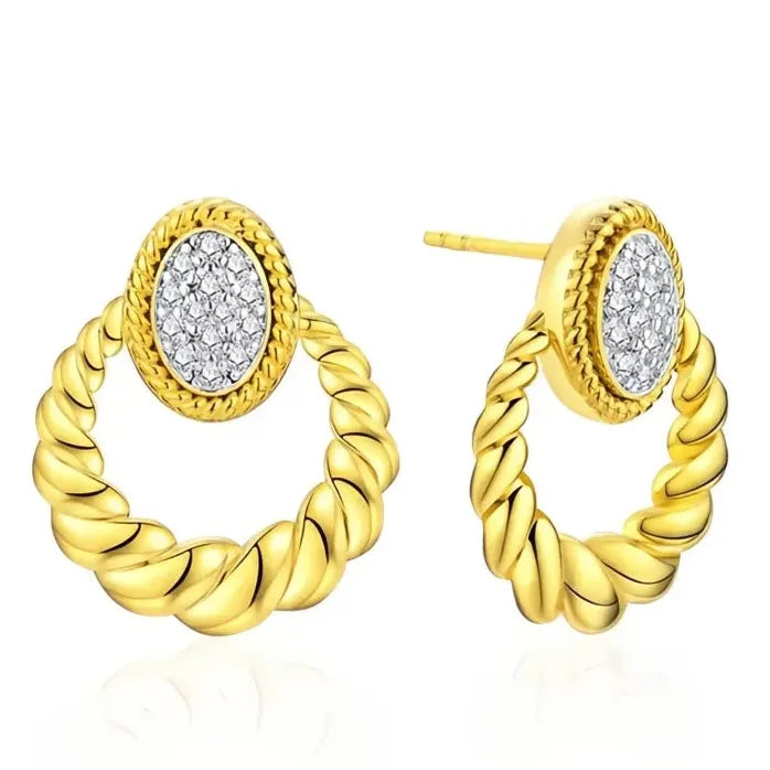 Twisted Circle Drop Earrings for Women Gold Color Copper Alloy CZ Jewelry