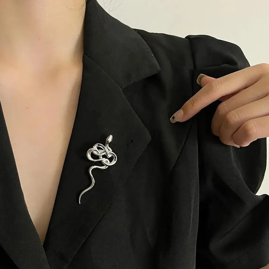 Copper Snake Brooch Pin for Women Men Punk Fashion Party Jewelry