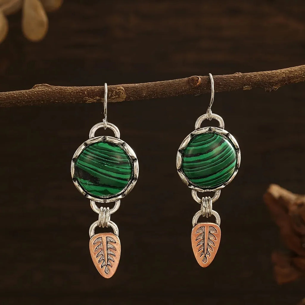 Retro Geometric Zinc Alloy Pendant Earrings Green Watermelon Pattern Jewelry Women