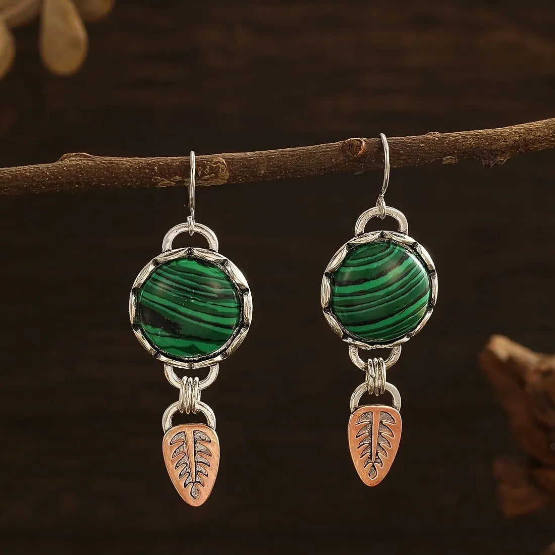 Retro Geometric Zinc Alloy Pendant Earrings Green Watermelon Pattern Jewelry Women