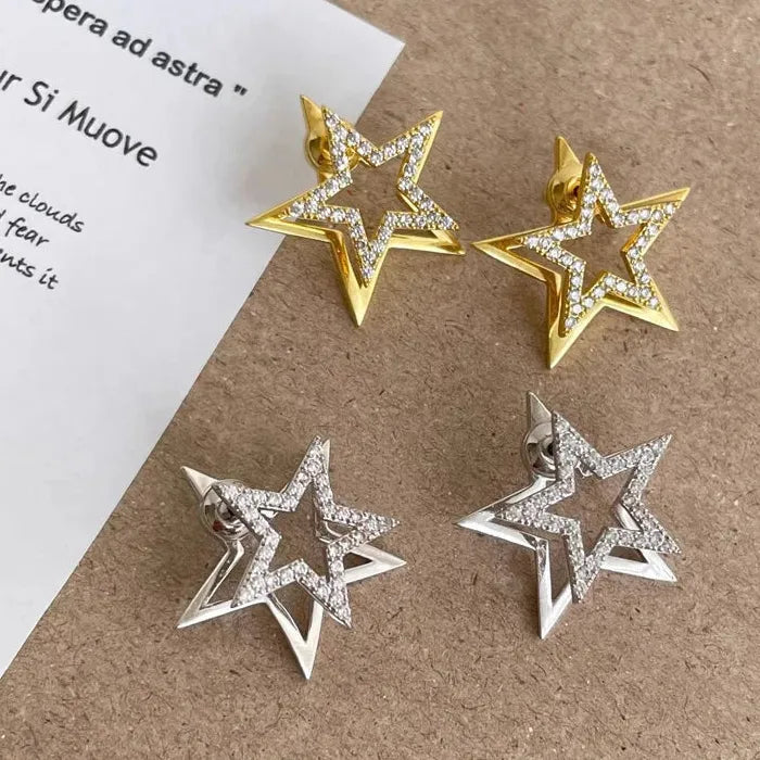 Double-Layer Star Zinc Alloy Crystal Stud Earrings for Women 2026