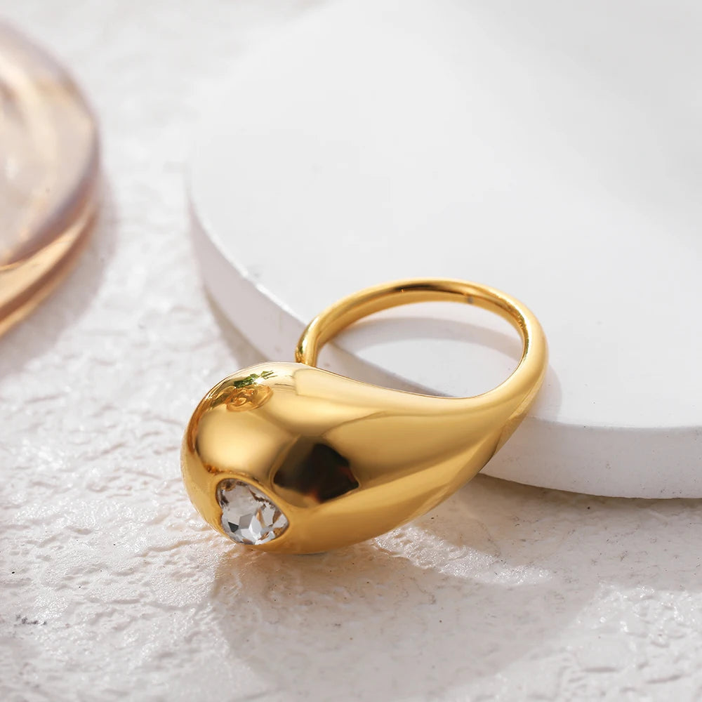 Waterdrop Multicolor Rhinestone Openable Ring Stainless Steel Pearl Vintage Jewelry