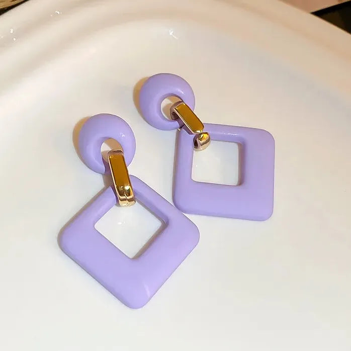 Rose Red Yellow Green Fluorescent Acrylic Square Drop Earrings for Women Stylish Jewelry