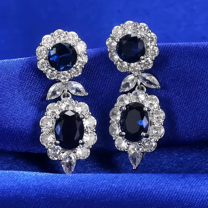 Blue Geometric Cubic Zirconia Drop Earrings for Women Wedding Jewelry