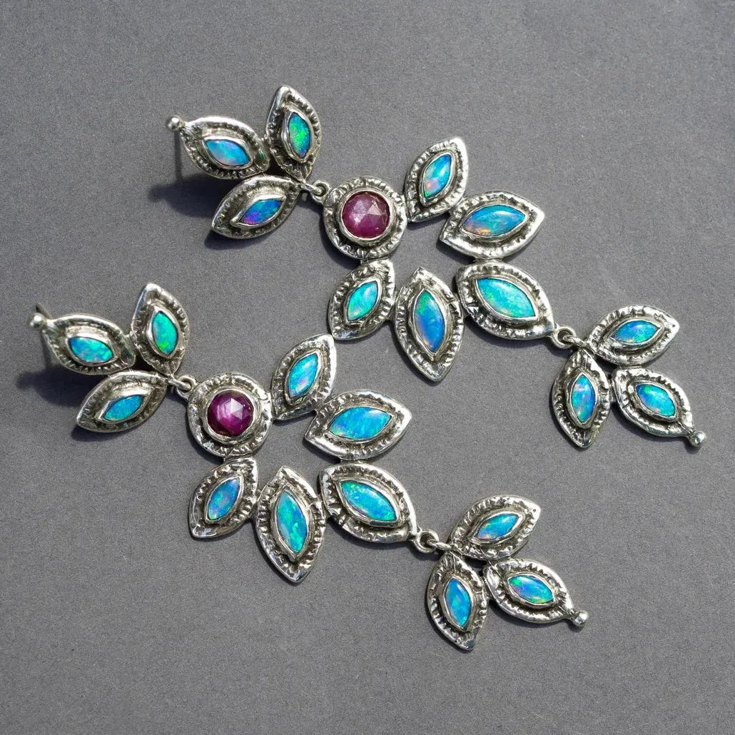 Bohemian Long Drop Earrings Colored Gemstones Vintage Ethnic Style Gift