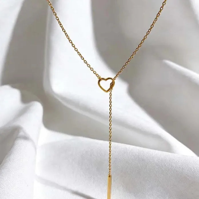 Gold Stainless Steel Heart Pendant Necklace for Women Adjustable Chain Jewelry