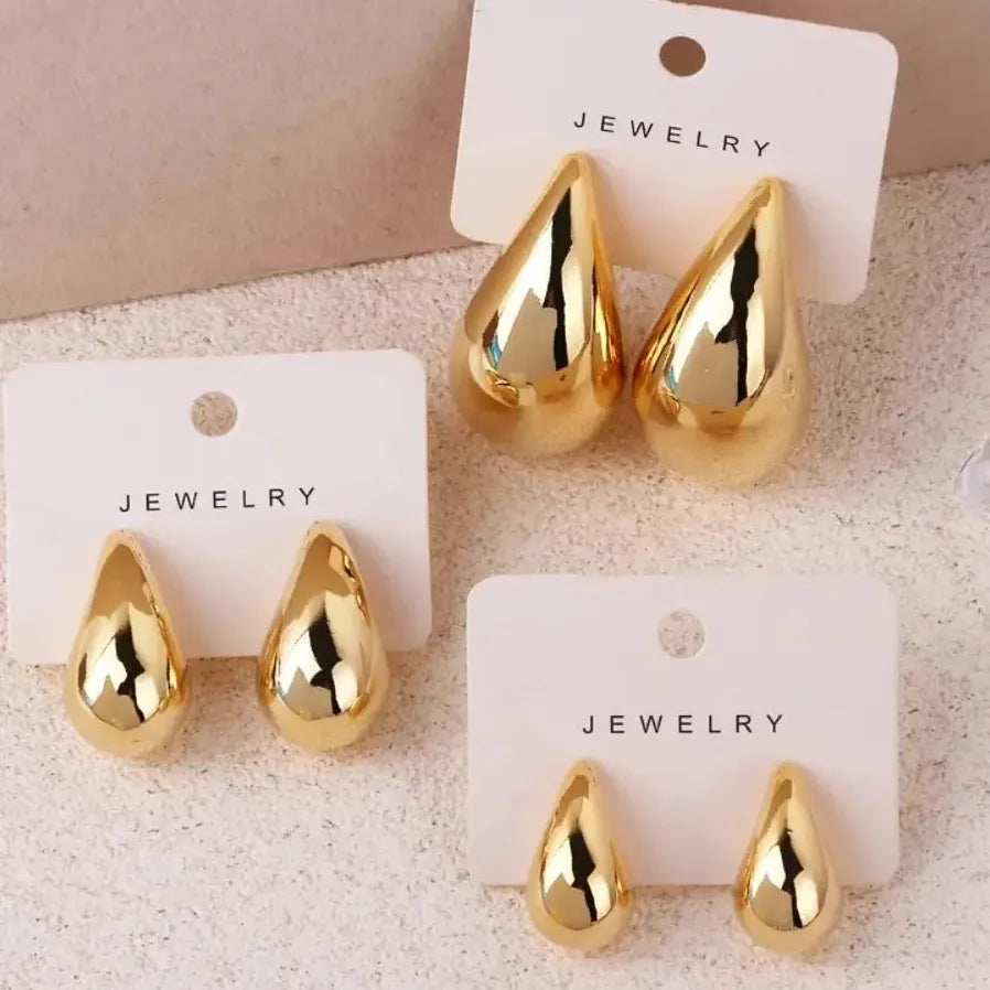 Gold Water Drop Acrylic Stud Earrings for Women 3 Sizes Silver Post