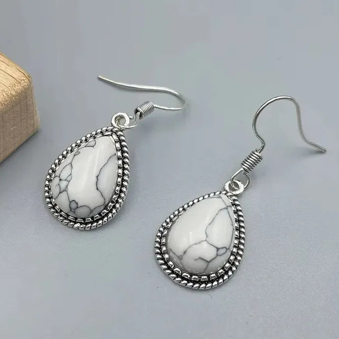 Vintage Women’s Imitation Natural Stone Teardrop Pendant Earrings Elegant Jewelry