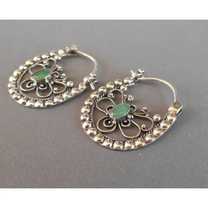 Bohemian Green Resin Inlaid Hollow Flower Drop Earrings Women's Wedding Jewelry