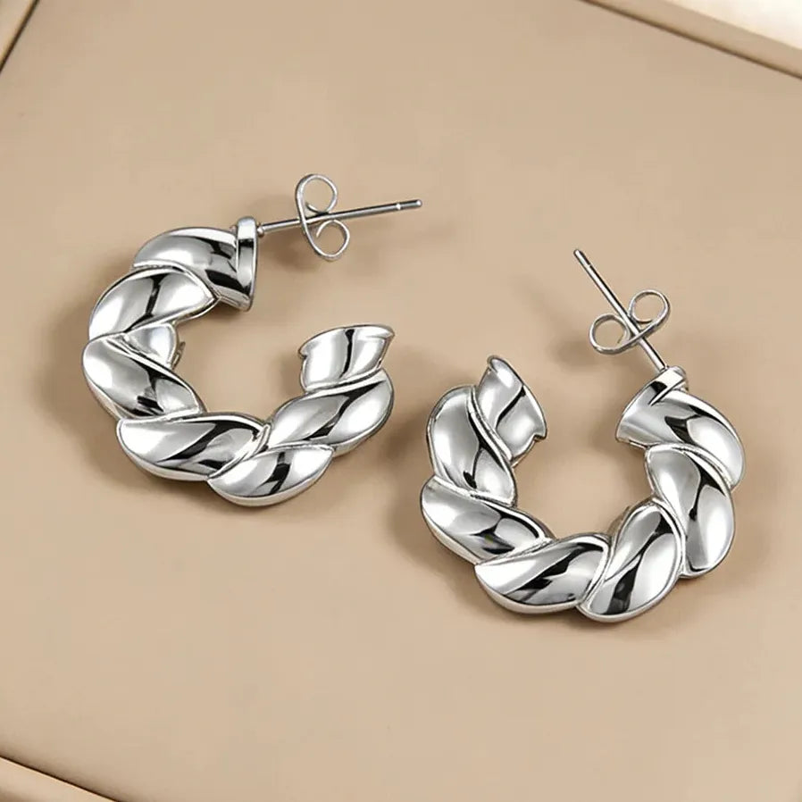 Stainless Steel Geometric Twist Earrings for Women Men Silver Fashion Jewelry