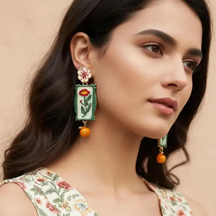 Retro Flower Dangle Earrings for Women Plant Motif Drop Jewelry Vintage Charm