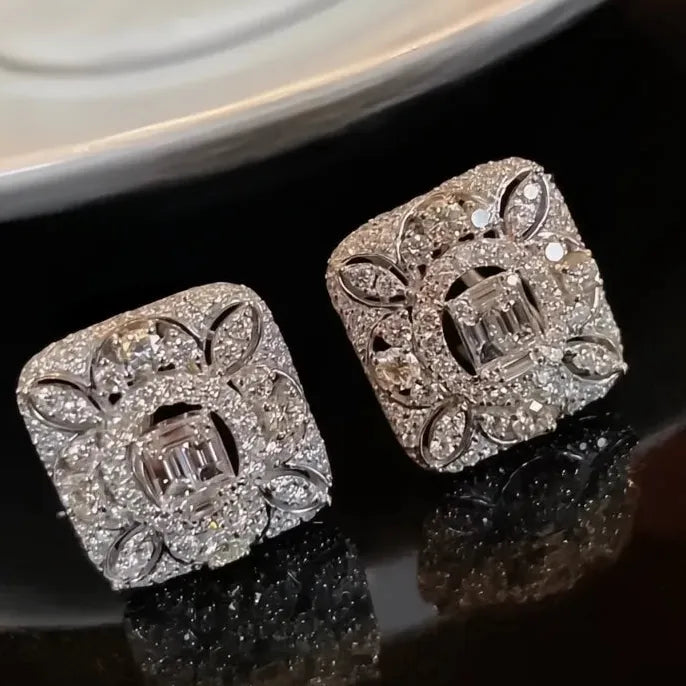 Geometric Cubic Zirconia Brass Stud Earrings for Women Wedding Party Gift