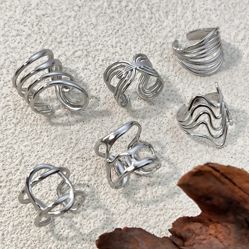 18k Gold Plated Stainless Steel Geometric Twist Ring Unisex Punk Jewelry
