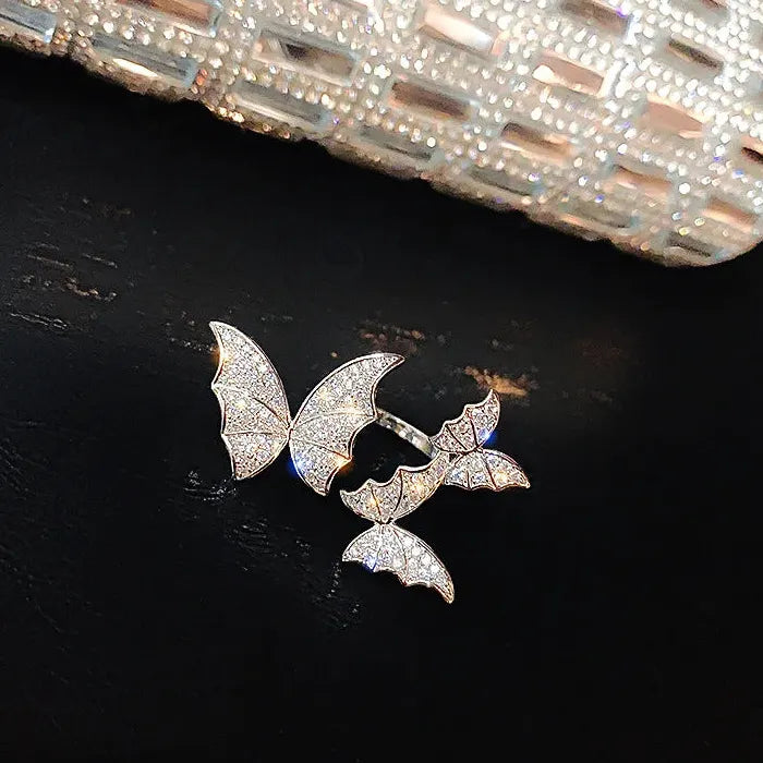 Adjustable Luxury Silver Butterfly Zircon Ring for Women Fashion Jewelry