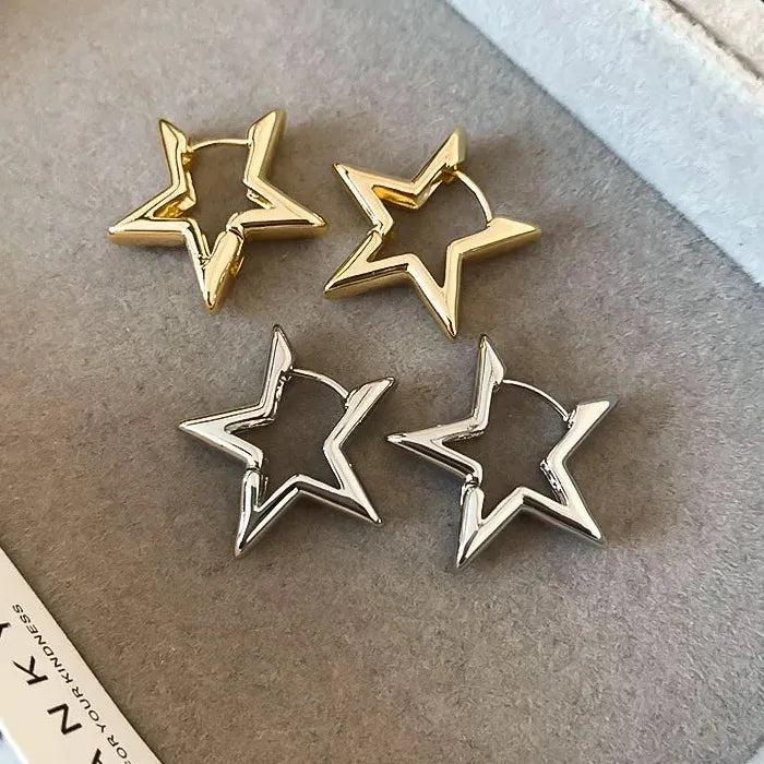 Minimalist Zinc Alloy Star Geometric Hoop Earrings for Women Punk Huggie