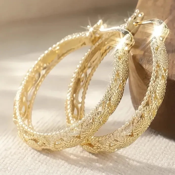 Elegant Geometric Hollow Gold Brass Hoop Earrings for Party Wedding Gift