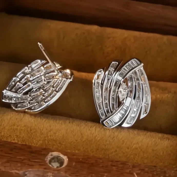 Geometric Square Cubic Zirconia Stud Earrings Silver Color Copper Alloy Jewelry