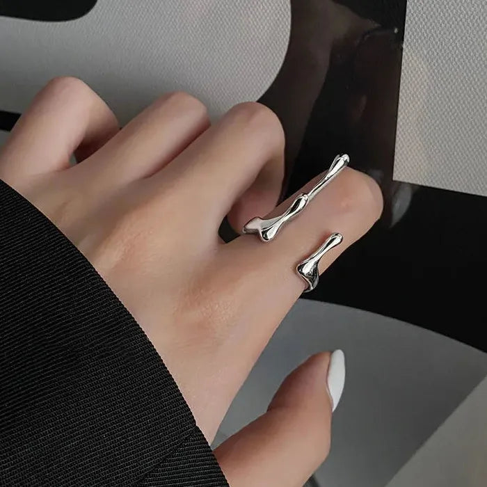 Adjustable Silver Smile Shape Ring for Women Vintage Jewelry Gift Fashion