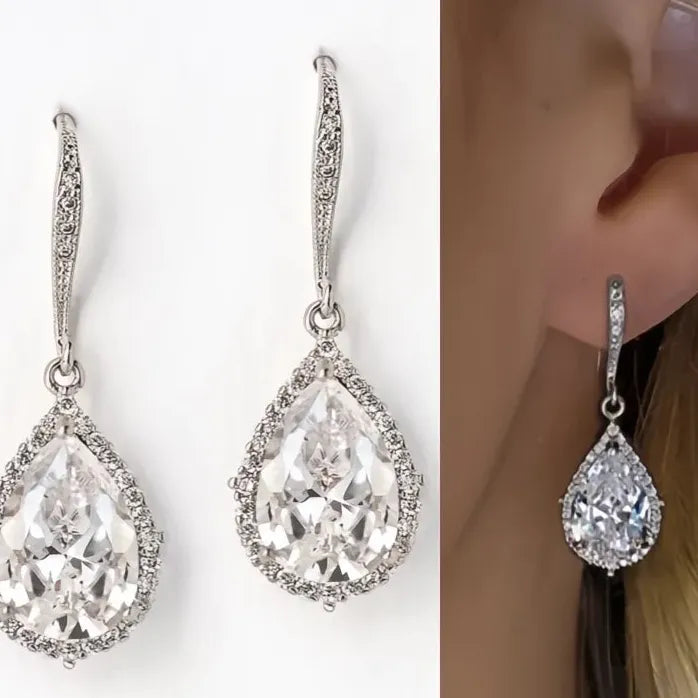 Silver Geometric Drop Earrings for Women with Sparkling Cubic Zirconia