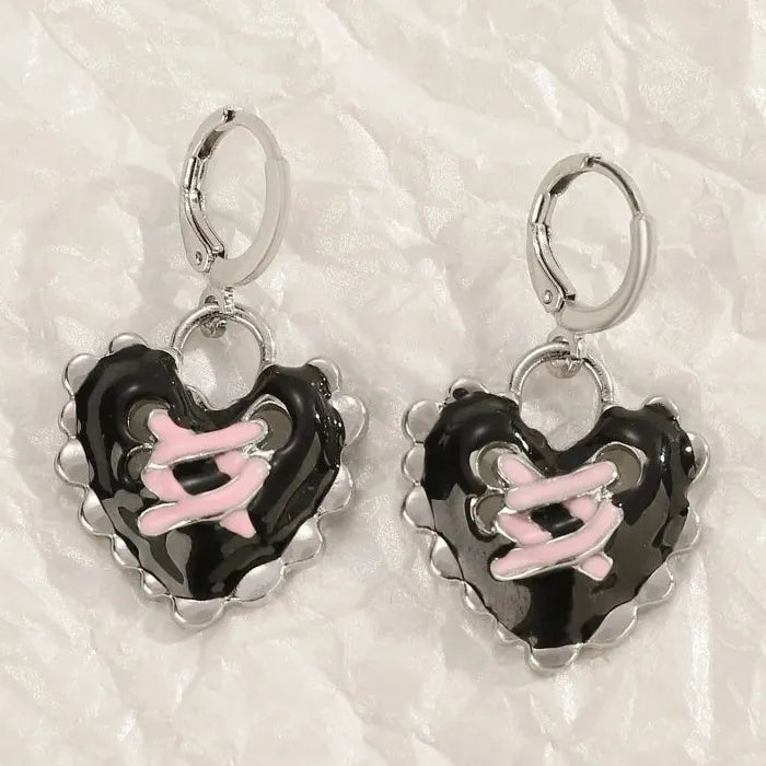 Vintage Punk Zinc Alloy Pink Crystal Cross Hoop Earrings Y2K Party