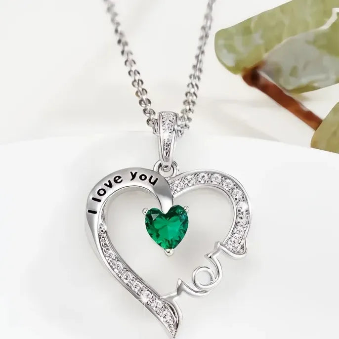 Mother's Day Copper Alloy Necklace with Green Cubic Zirconia Letter Pendant Gift