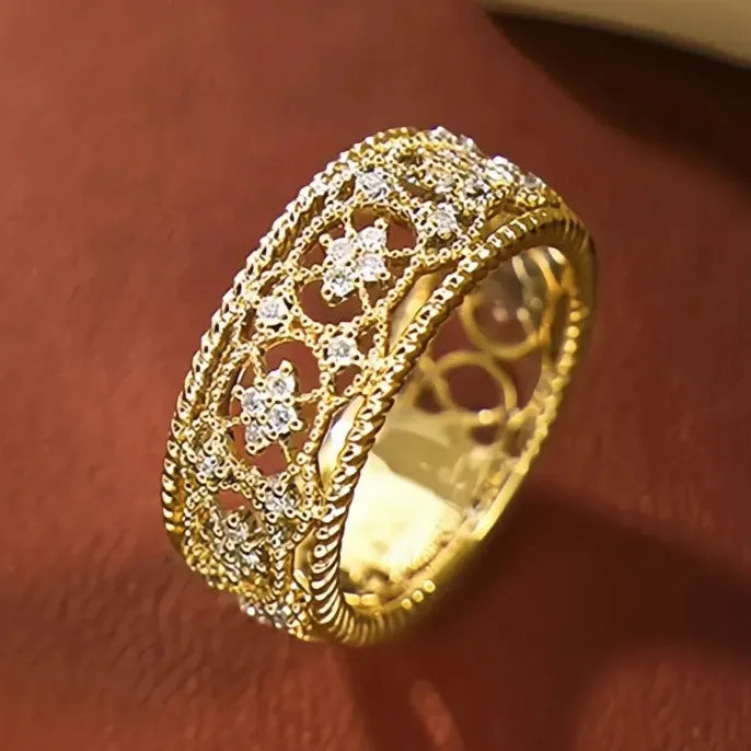 Geometric Bridal Wedding Band with White CZ Cubic Zirconia in Brass