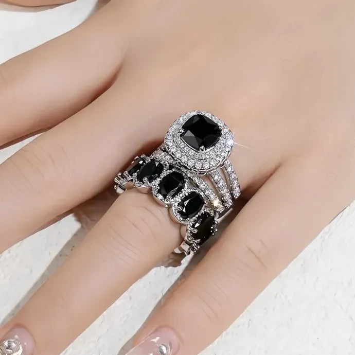 2Pcs Women’s Wedding Rings Set Brass Cubic Zirconia Geometric Bridal Jewelry