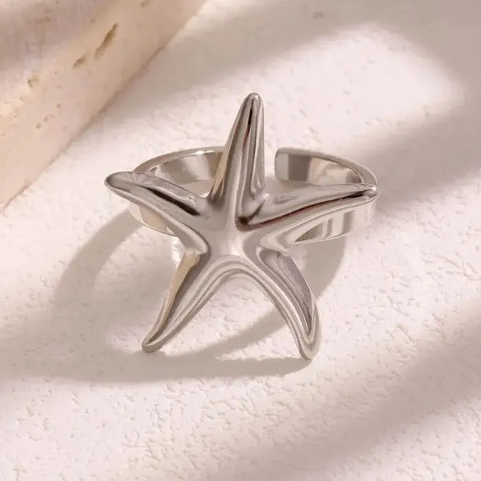 Bohemian Adjustable Stainless Steel Starfish Ring Unisex Jewelry Accessory