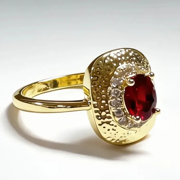 Geometric Wedding Band with Red Cubic Zirconia Bridal Ring for Women