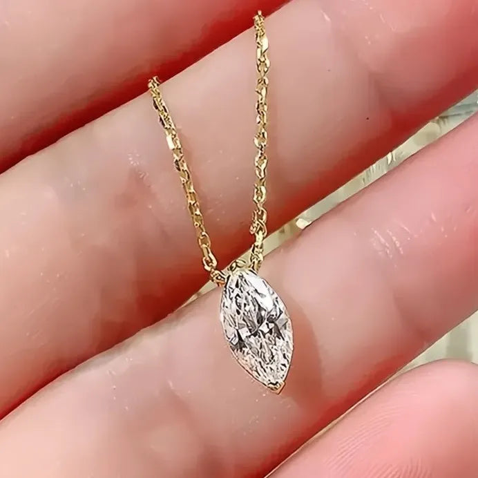 Marquise Cubic Zirconia Pendant Necklace with Gold Chain for Weddings