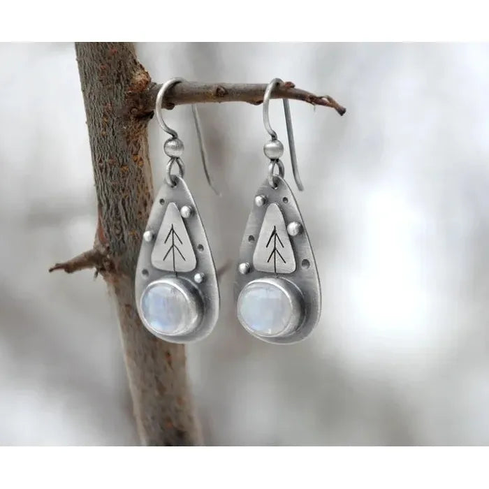 Bohemian Vintage Geometry Moonstone Pendant Earrings Zinc Alloy Jewelry Women